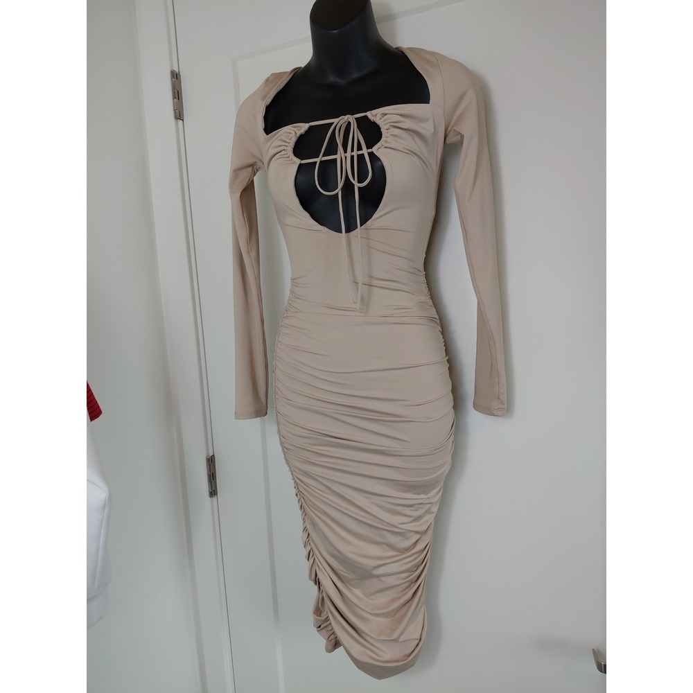Oh Polly Dress Beige Size 2 Sexy Party Coctail Boho Y2k Club Wear